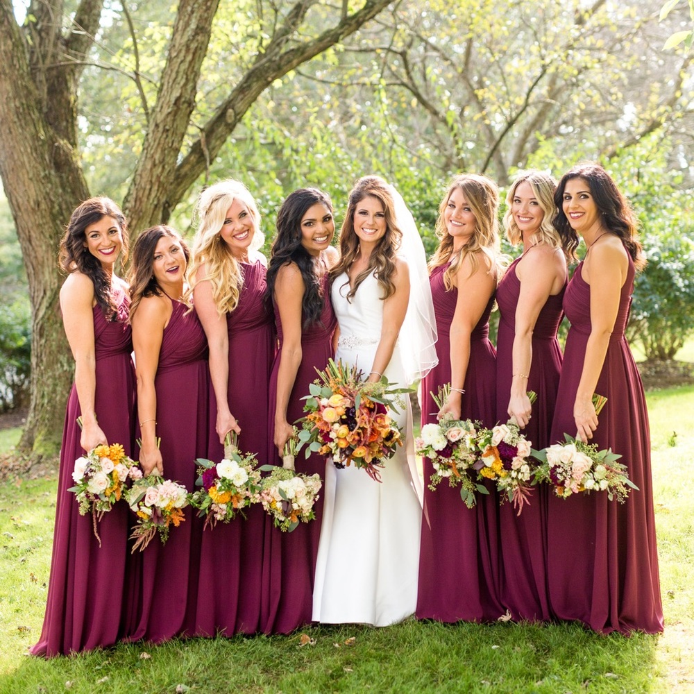 Bill Levkoff Halter Chiffon A-Line Wine Dress